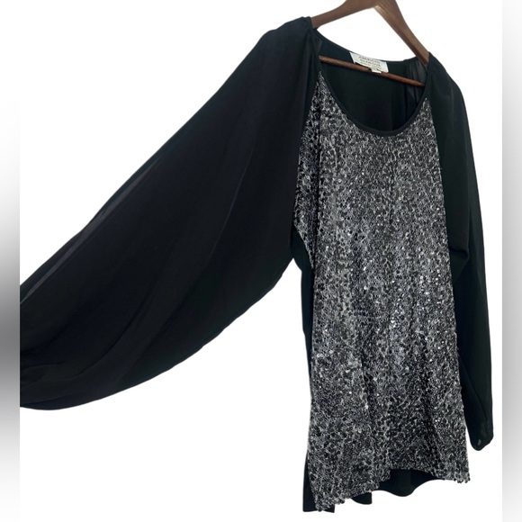 American Glamour Badgley Mischka Silver Sequined Cold-Shoulder Tunic Blouse XL - Picture 5 of 9